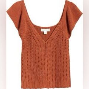NWT Treasures & Bond Open Back Stitch Linen Blend Burnt Orange Sweater Size S